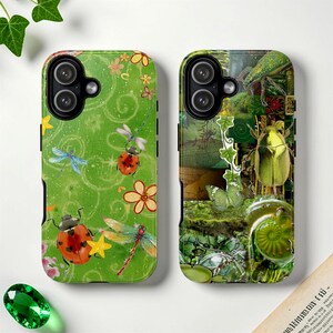 Whimsy Green Bug Moodboard Tough MagSafe Phone Case, Exotic Beetle Cover, iPhone 17 16