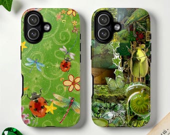 Whimsy Green Bug Moodboard Tough MagSafe Phone Case, Exotic Beetle Cover, iPhone 17 16