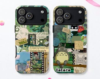 Forest Manga Collage Tough MagSafe Phone Case, Vintage Whimsical Anime, iPhone 17
