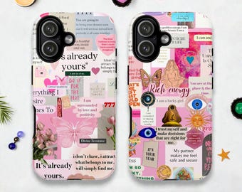Self Care Affirmation Collage Tough MagSafe Phone Case, Angel Number Cover, iPhone 17
