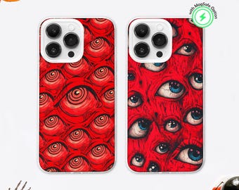 Creepy Eyeball Moodboard MagSafe Phone Case: Vintage Horror Grunge Cover, iPhone 16 15 & Samsung