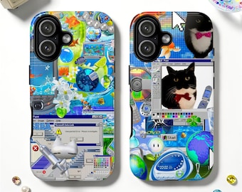 y2k Frutiger Aero Collage Tough MagSafe Phone Case, Futuristic Tech Cover, iPhone 17, Samsung