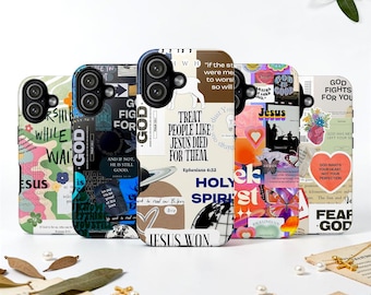 Christian Boho Collage Tough MagSafe Phone Case: Bible Verse Faith Jesus Cover, iPhone 17