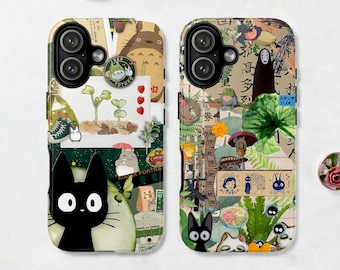 Kawaii Japanese Collage Tough MagSafe Phone Case, Green Manga Cover, iPhone 17