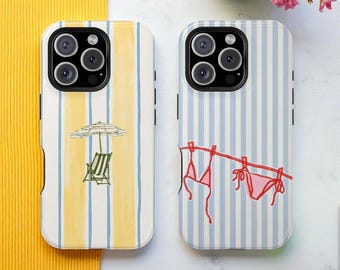 Coastal Summer gestreept stoer MagSafe-telefoonhoesje, botergeel cadeau, iPhone 17 en Samsung S25