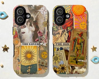 Retro Tarot Card Collage Tough MagSafe Phone Case, The Fool and The Lovers, iPhone 17