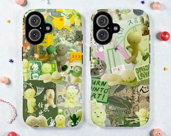 Japanese Green Manga Collage Tough MagSafe Phone Case, Grunge Anime Cover, iPhone 17