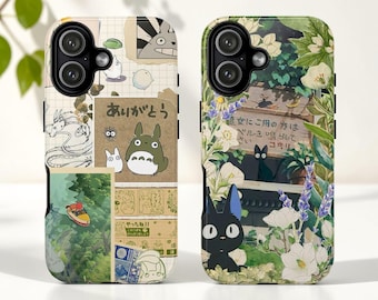 Japanese Black Cat Collage Tough MagSafe Phone Case, Kawaii Anime Cover, iPhone 17