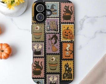 Retro Halloween Stamp Tough MagSafe Phone Case, Vintage Scary Pumpkin, iPhone 17