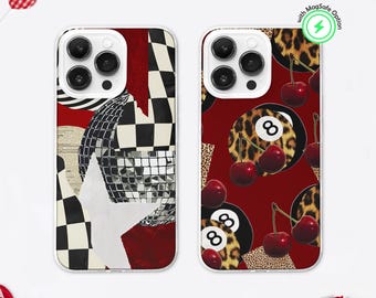 Red Romantic Moodboard MagSafe Phone Case: Cherry Y2K Mirrorball Collage Cover, iPhone 16, Samsung