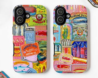 Vintage Sardine Tin Collage Tough MagSafe Phone Case, Italian Canned Fish Cover, iPhone 17