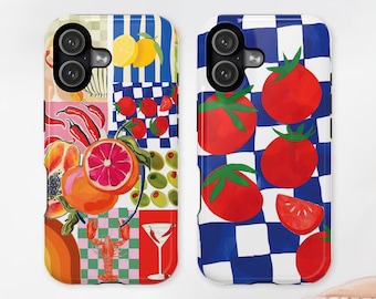 Striped Tomato Collage Tough MagSafe Phone Case, European Summer Cover, iPhone 17 16