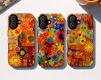 Whimsical Sun Collage Tough MagSafe Phone Case, Orange Moodboard, iPhone 17, Samsung, Google Pixel