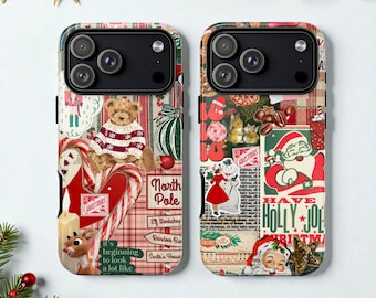Vintage Christmas Collage Tough MagSafe Phone Case, Holiday Cover, iPhone 17