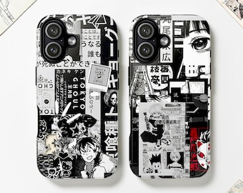 Dark Manga Moodboard Tough MagSafe Phone Case, Japanese Grunge Anime Cover, iPhone 17