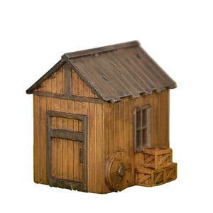 H0 Scale Wooden Shed 1:87 – Hand-Painted Resin Miniature with LED