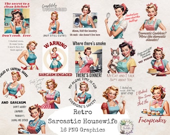 Snarky Retro Hausfrau Clipart Bundle: Sarkastische 1950er Jahre PNG Grafiken