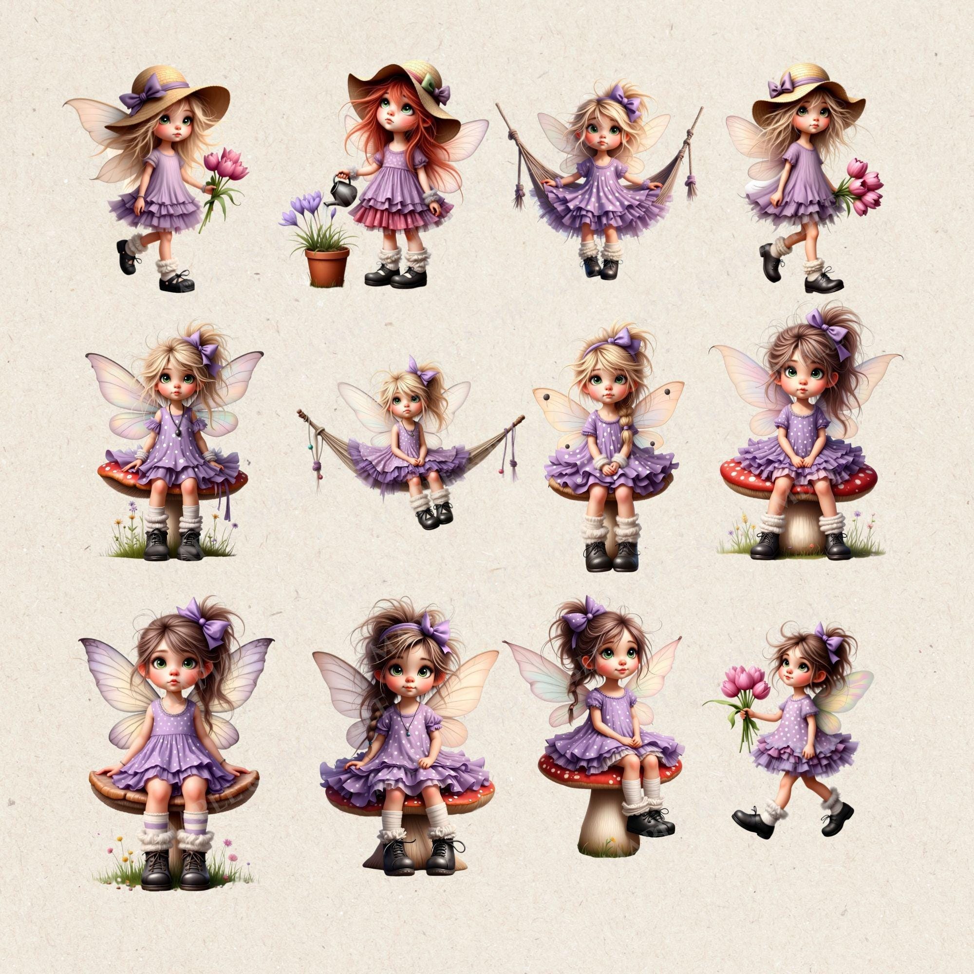 Spring Fairies Transparent PNG Bundle | Purple Fairy Clipart Ephemera ...