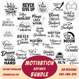 Motivational Quotes SVG Bundle: 28 Inspirational Sayings Clipart (Digital Download