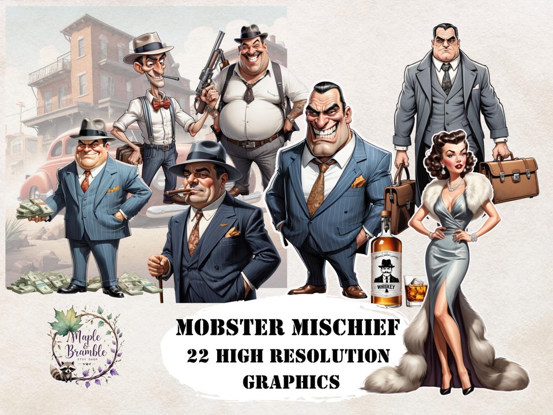 Mob Collection Cartoon 1940s Gangster Clipart Bundle: Mafia Caricatures for Scrapbooking - Etsy