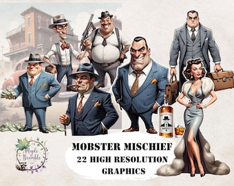 1940s Gangster Clipart Bundle: Mafia Caricatures for Scrapbooking