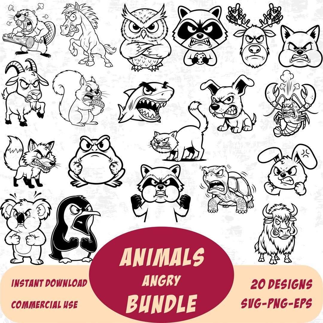 Angry Animals SVG Bundle – 20 Wild Designs - Etsy