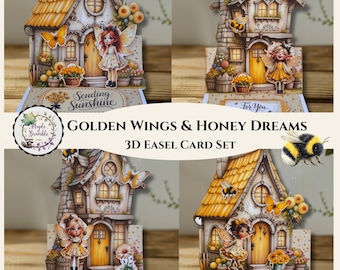 Bee Fairy 3D Easel Card Printable Kit, DIY Paper Craft, Instant Digital Download