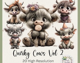 Witziges Kuh PNG Clipart Bundle | 20 Transparent Bilder | Digitaler Download für Sublimation, Aufkleber, Scrapbooking
