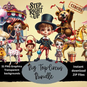 Circus Clipart Bundle – Vintage Circus PNG Graphics, Carnival Tent Clowns Animals, Circus Digital Download, Sublimation & Scrapbooking