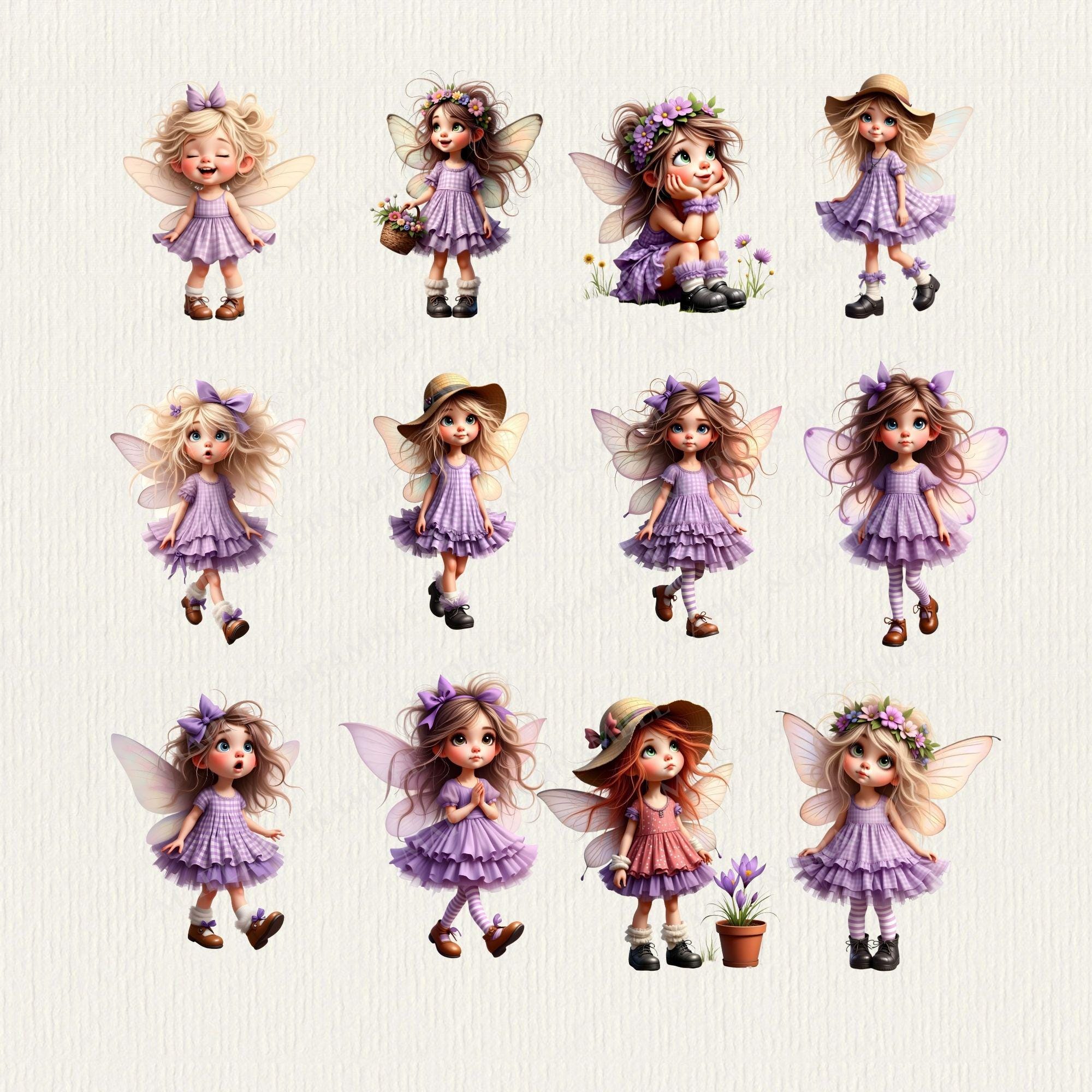 Spring Fairies Transparent PNG Bundle | Purple Fairy Clipart Ephemera ...