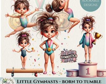 20 gymnastik clipart och skyltdesigner | Gymnastflickor och citat | Digital PNG-nedladdning