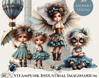 Steampunk Industrial Girl Clipart, Digital Nedladdning