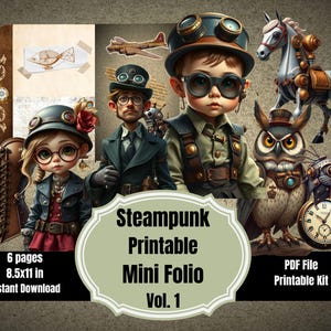 Steampunk Mini Pocket Folio Kit: Printable Junk Journal Ephemera (Digital Download)