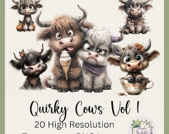 Quirky Cow PNG Clipart Bundle | 20 Transparent Images | Digital Download for Sublimation, Stickers, Scrapbooking