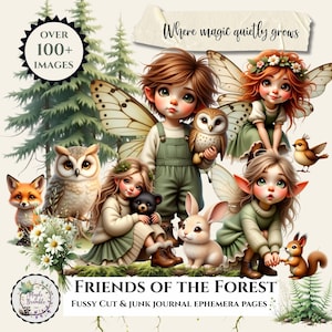 Förtrollad skogsälva, fussy cuts, skogsmark clipart-paket, skräpjournal-ephemera-kit (digital nedladdning)