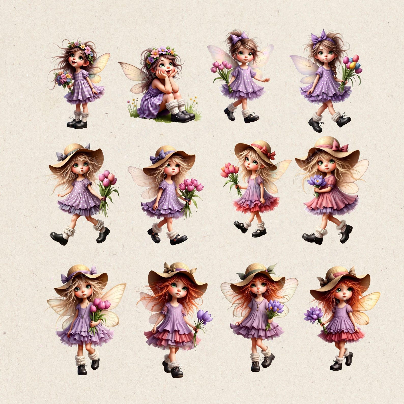 Spring Fairies Transparent PNG Bundle | Purple Fairy Clipart Ephemera ...