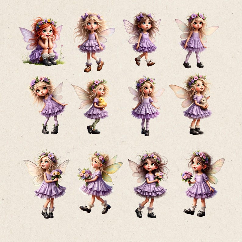 Spring Fairies Transparent PNG Bundle | Purple Fairy Clipart Ephemera ...