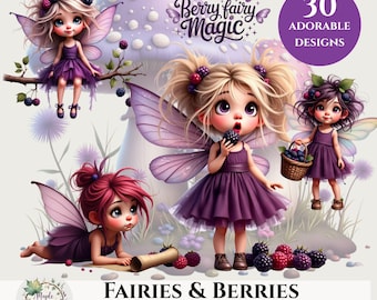 Bär och älvor Clipart-paket | 30 transparenta PNG-bilder, digital nedladdning