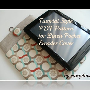 SALE Linen Pocket Ereader Cover Tutorial Style PDF Pattern image 1