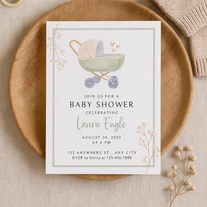 Babypartyeinladung + Danke-Karten-Set | Gedruckt Bündel | Aquarell Grün | Personalisiert | Umschläge enthalten