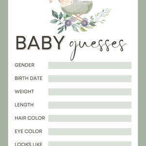 Jeu de baby shower imprimé | Baby Guesses Card avec landau aquarelle | papier cartonné épais | Non sexiste | Activité baby shower
