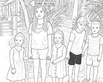 Personalisiertes Familien Foto Malbuch: Line Art Geschenk