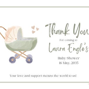 Tarjetas de agradecimiento impresas para baby shower, tarjeta de agradecimiento de acuarela verde, tarjeta de agradecimiento personalizada, género neutro