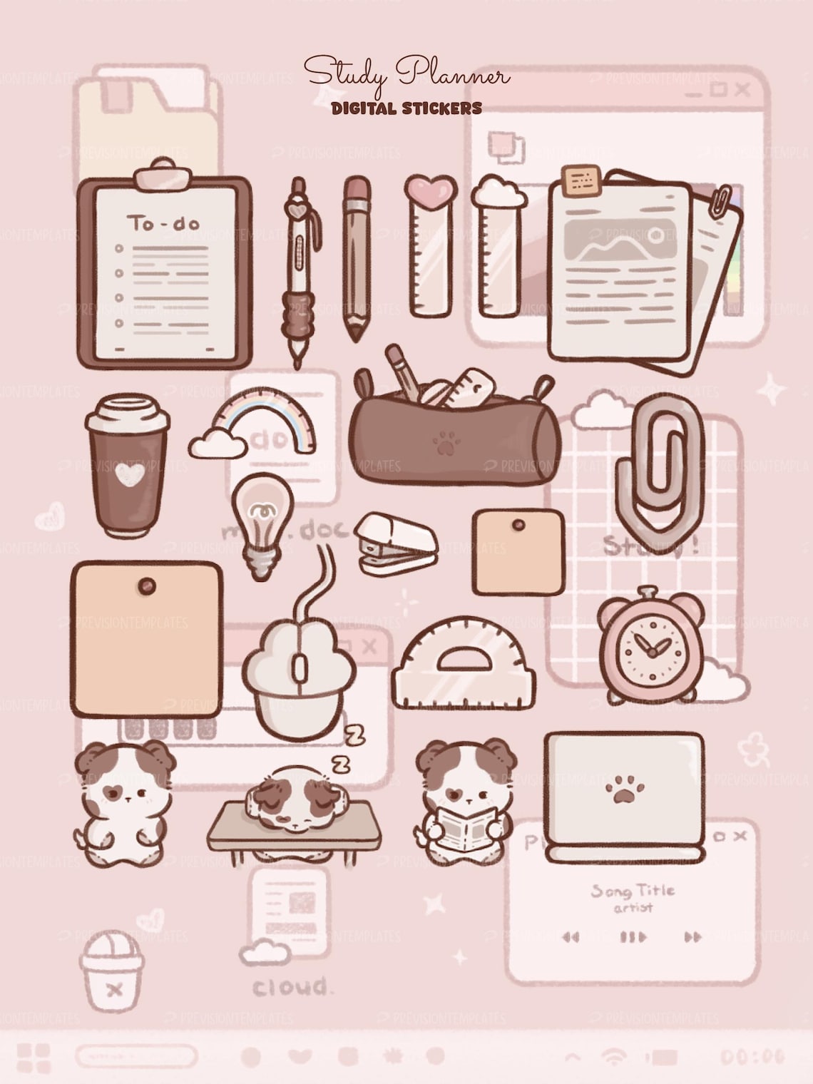 Study Planner Stickers | Dogs and Study Supplies | Brown Themed | Paws ...