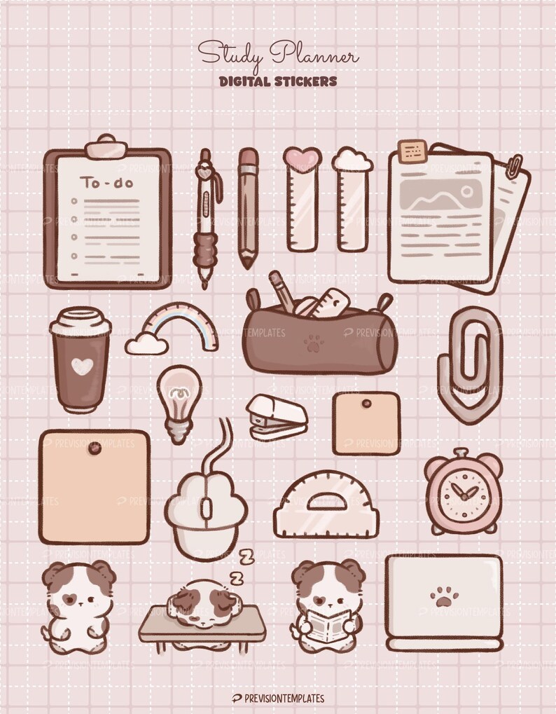 Study Corner Sticker Study Planner Stickers | Dogs and Study Supplies | Brown Themed | Paws ...