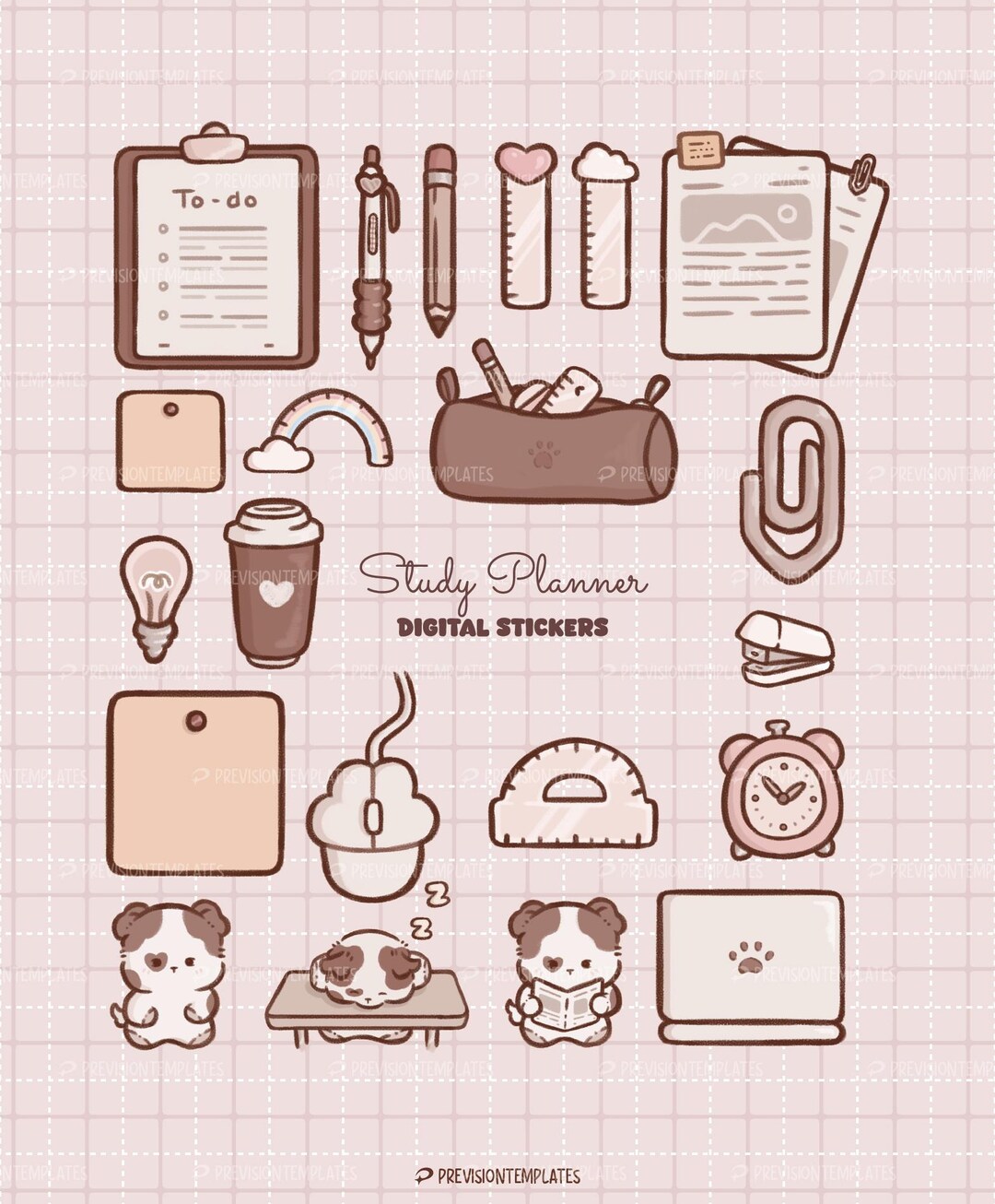 Study Sticker Hd Study Planner Stickers | Dogs and Study Supplies | Brown Themed | Paws ...