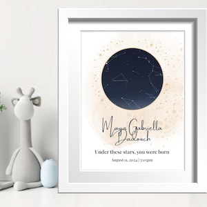 Impression de naissance personnalisée de carte des étoiles - Cadeau personnalisé pour bébé | Encadré ou numérique | Art bohème pour chambre de bébé | Souvenir de bébé neutre