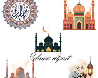 Islamic Art Clipart Set | Ramadan & Eid Digital PNG | Calligraphy and Mosque Illustrations | Instant Download