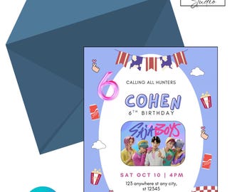 K-Pop Demon Hunters Birthday Invitations | Saja Boys | Digital Download | Canva Template | Party Editable Invitation