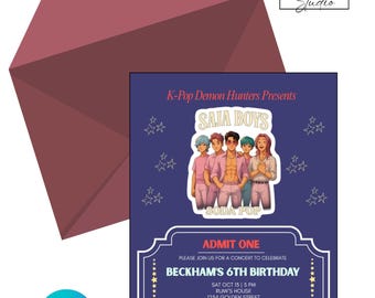 K-Pop Demon Hunters Birthday Invitations | Saja Boys | Digital Download | Canva Template | Party Editable Invitation
